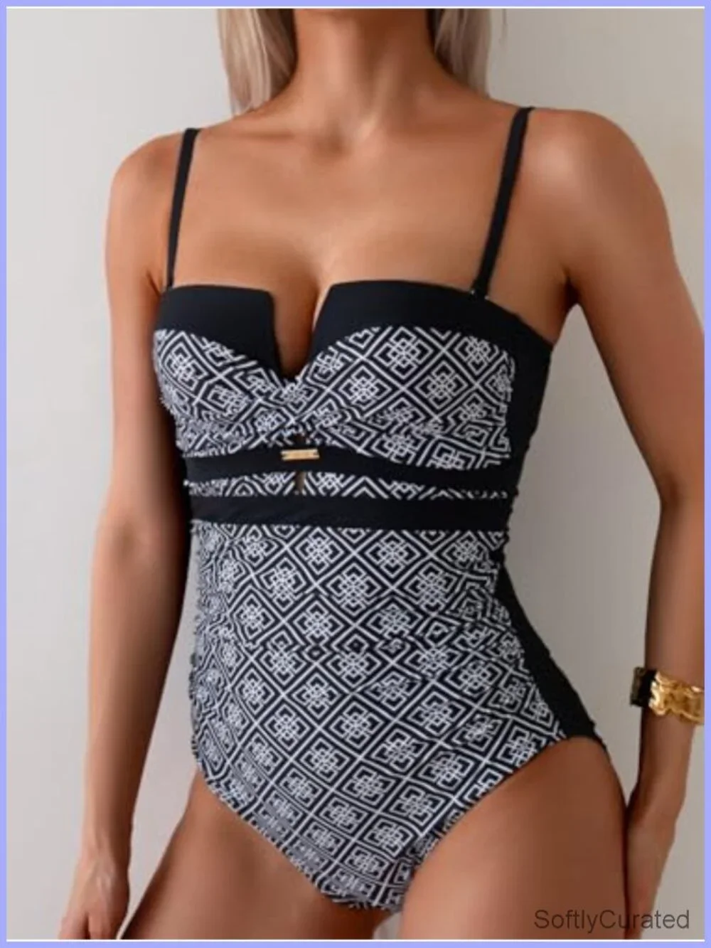 Tummy Control Push Up Wrap Front One Piece Swimsuit Bandeau Support Swimwear